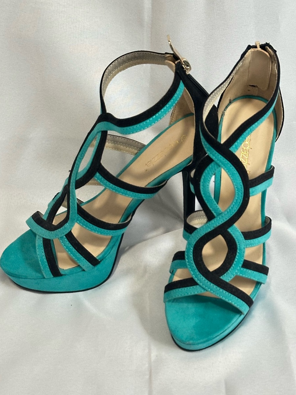 ShoeDazzle 'Jelena' teal and black platform sandals Size 7.5